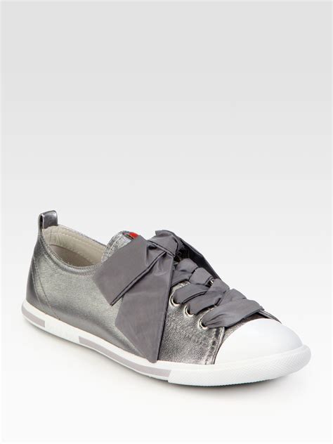 prada ribbon lace up sneakers|prada canvas and leather sneaker.